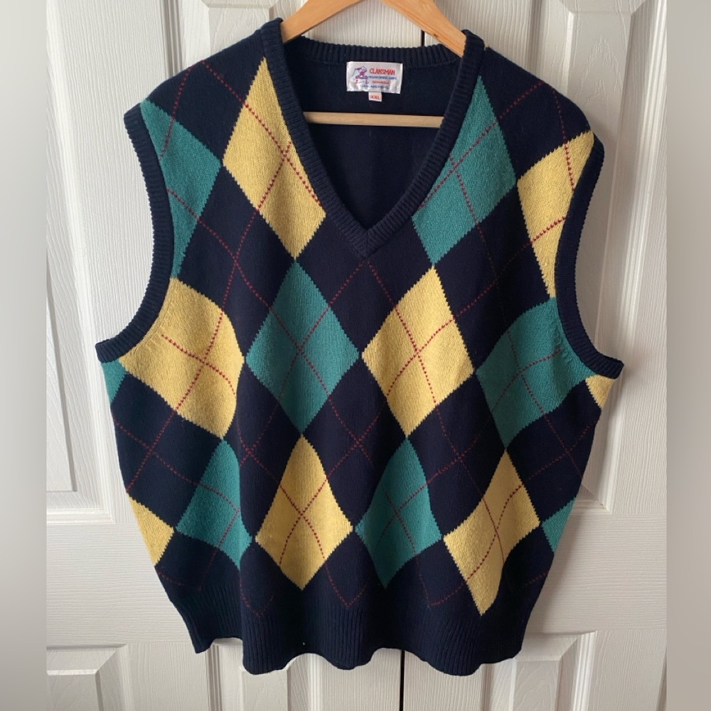CLANSMAN Bermuda Navy Argyle 100% Lambswool Golf Grandpa Sweater Vest XXL